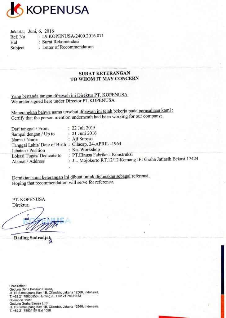 Surat Keterangan To Whom It May Concern Sample Letter Of 